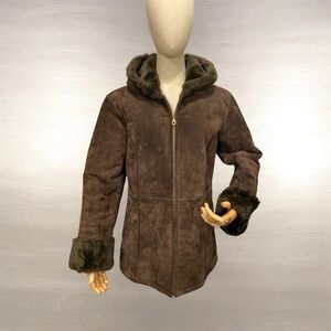 Wilsons Leather Dark Brown Jacket with Faux Fur Trim